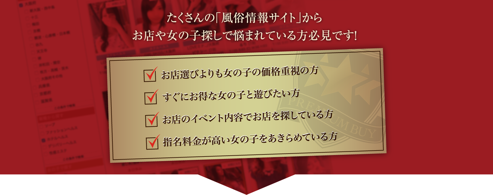 たくさんの「風俗情報サイト」から お店や女の子探しで悩まれている方必見です!
